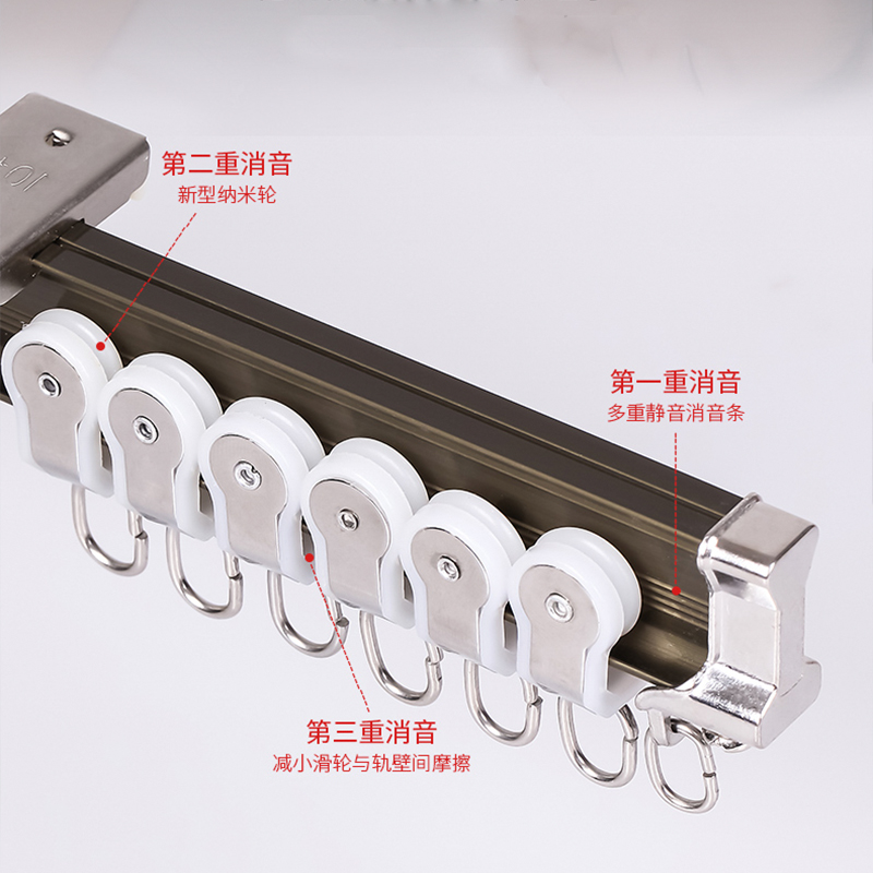 窗帘轨道弯轨配件滑轮滑轨飘窗u型可弯挂钩顶装单导轨双轨侧装盒