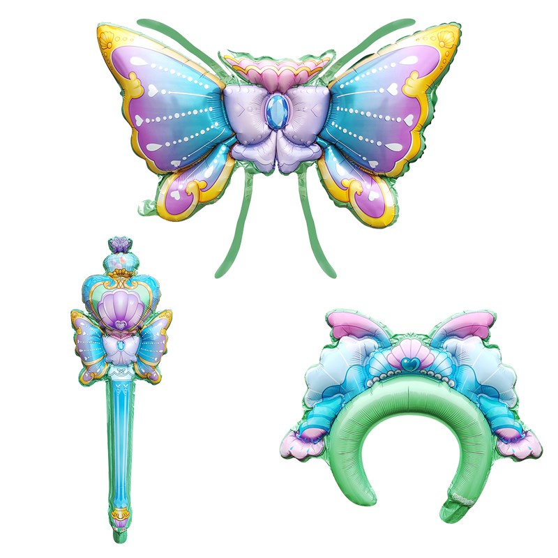 六一儿童节巴啦啦小魔仙蝴蝶翅膀气球卡通魔法棒女孩生日装饰摆摊