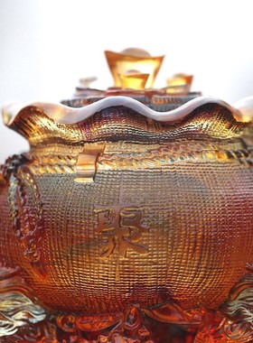 琉璃翔龙聚宝袋摆件居家客厅办公前台桌面摆放装饰开业送礼聚宝盆