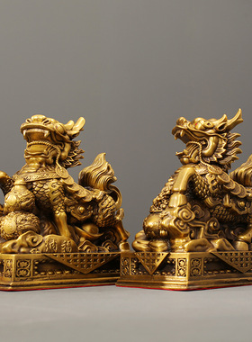 铜麒麟摆件一对旺财纳福麒麟纯铜家居店铺办公室装饰乔迁开业礼品