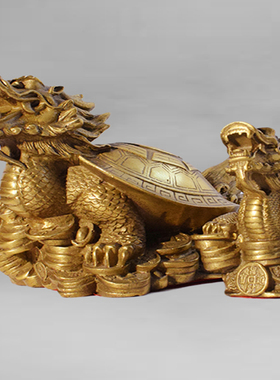 纯铜龙龟摆件二黑五黄位窗外对工地马路平安客厅办公室桌面摆饰