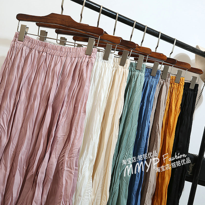 超长裙到脚踝褶皱半身裙女2021秋季新款高个子裙子百褶裙长裙夏季