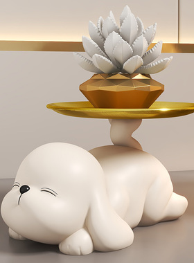 可爱狗狗托盘玄关钥匙收纳摆件入户进门口锁匙客厅鞋柜装饰品轻奢