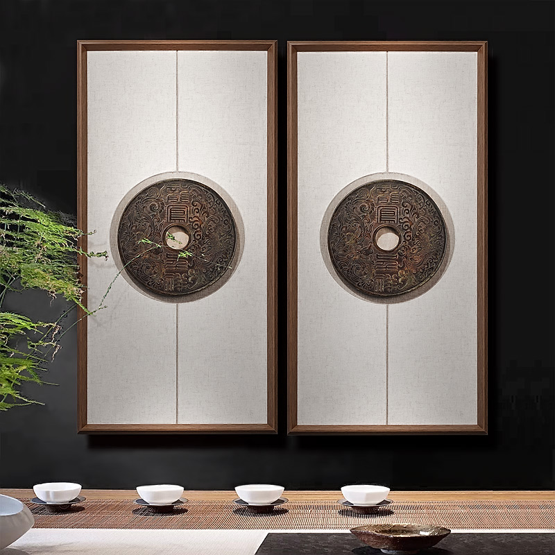 实物画 新中式玄关装饰画 书房挂画客厅装饰背景墙画玉石立体新品