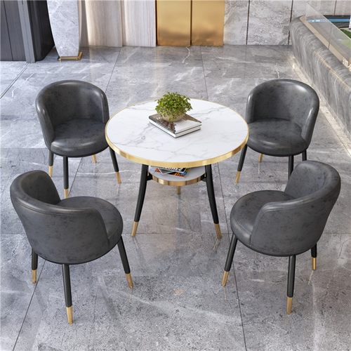 北欧洽谈桌椅组合会客售楼处双层接待小圆桌奶茶店咖啡厅科技布椅
