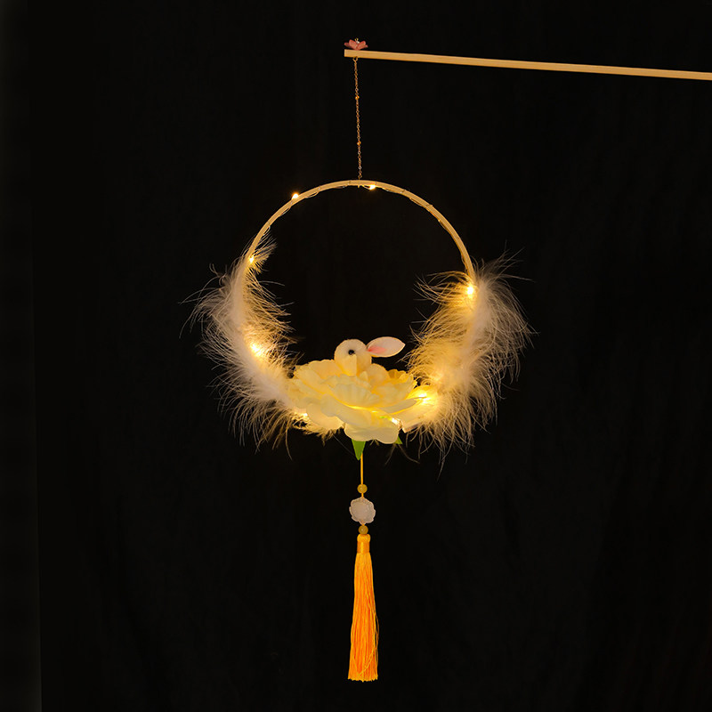 2022年元宵节儿童古风手提灯兔子灯笼diy材料包虎年手提玉兔花灯