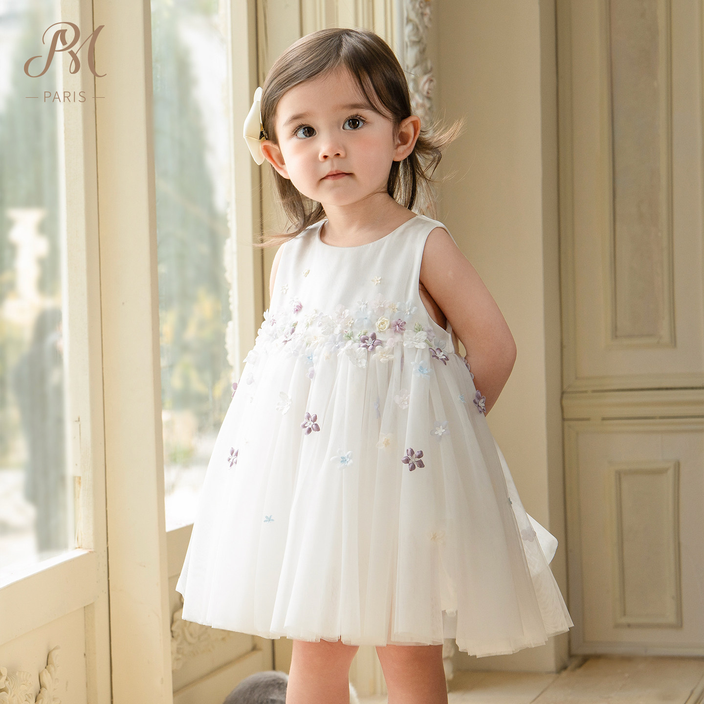 Petite Marguerite小雏菊婴童·手工钉花白色无袖连