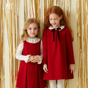 郭遇安同款|Petite Marguerite小雏菊童装·红色花呢蝴蝶结连衣裙