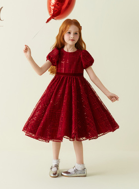 珞安同款|Petite Marguerite小雏菊PM小红裙童装·红色亮片连衣裙