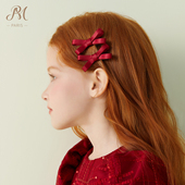 法式 Petite Marguerite小雏菊童装 少女藏青色&红色缎带蝴蝶结发夹