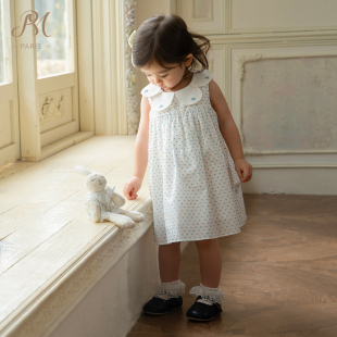 Petite Marguerite小雏菊婴童·蓝白提花点点花瓣领连衣裙