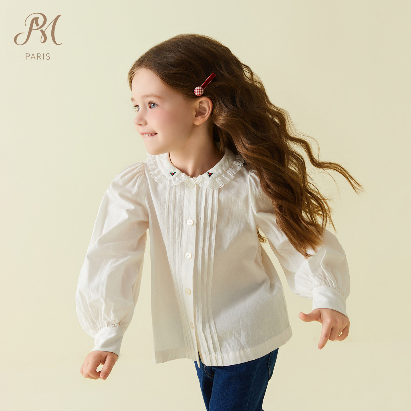 Petite Marguerite小雏菊童装长袖内搭娃娃领塔克褶