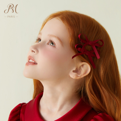 小雏菊PM童装红色丝带蝴蝶结发夹