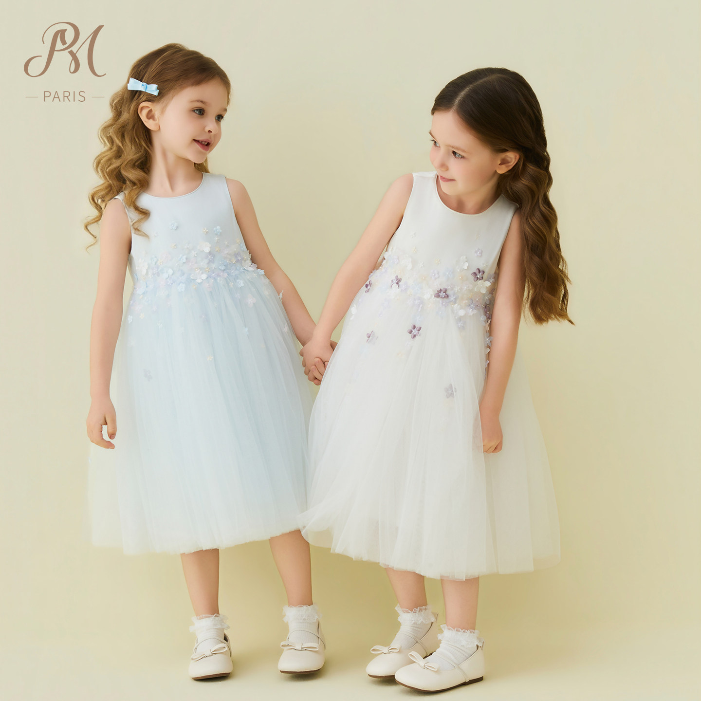 Petite Marguerite小雏菊童装·手工钉花白色淡蓝色