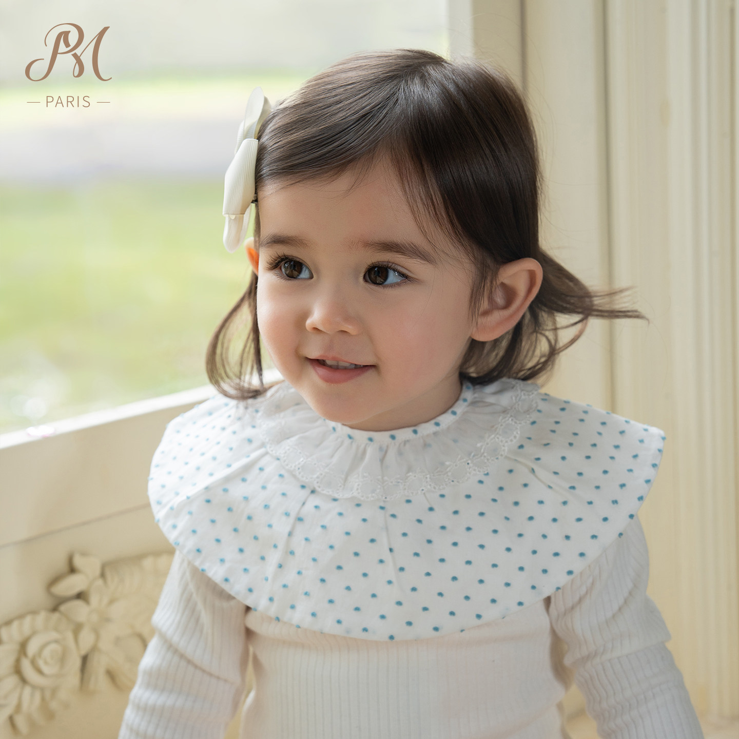 Petite Marguerite小雏菊婴童·蓝白提花点点口水巾