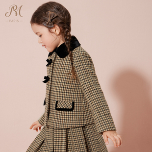 Petite Marguerite童装·格纹羊毛短款呢大衣格纹羊毛呢百褶裙