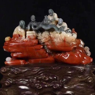 福建寿山石五罗汉摆件五彩高山体家居客厅装饰摆设俏色原石工艺品