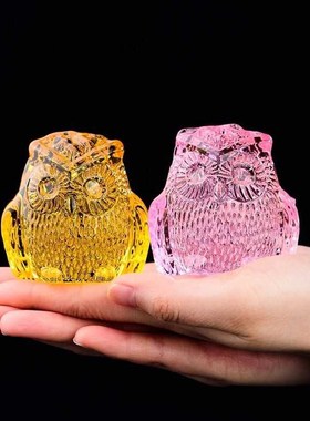 琉璃摆件水晶猫头鹰客厅卧室车载装饰品孩子生日礼物玩具小动物