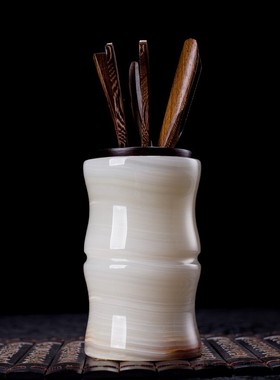 石诚记茶道六君子玉石毛笔筒中式高档复古创意茶筒功夫茶具六件套