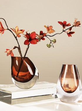 特厚琉璃花瓶水培插花花器客厅玄关餐桌样板房电视柜极简装饰摆件