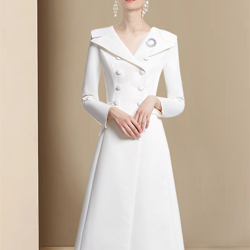菲特天琪外套2024春秋新款白色气质主持艺考礼服职业装长袖连衣裙