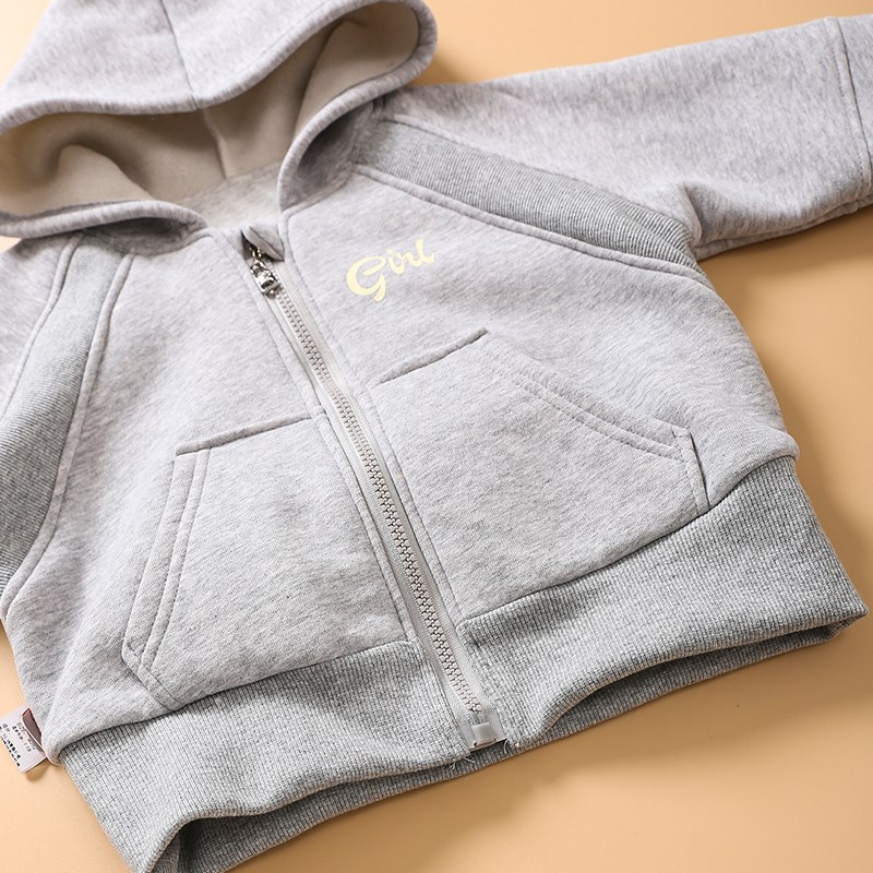 小数点女童秋冬新款连帽外套双层女宝宝开衫卫衣儿童保暖上衣秋装