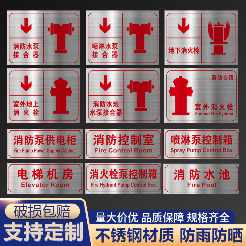 消防水泵接合器标识牌喷淋水泵接合器不锈钢标志牌室外消火栓地下
