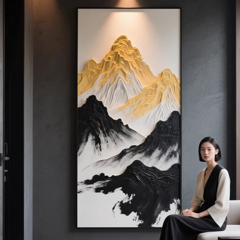 入户玄关挂画日照金山壁画新中式酒店客厅大堂走廊过道大气装饰画图片