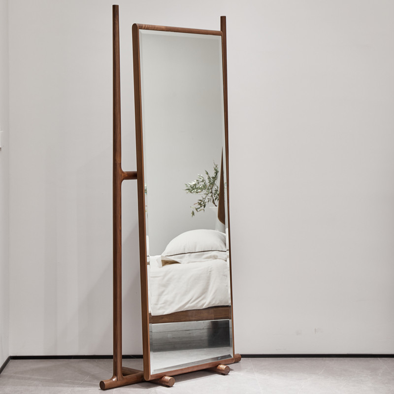 北美黑胡桃木穿衣镜卧室衣帽大镜子意式别墅全身镜一体实木落地镜