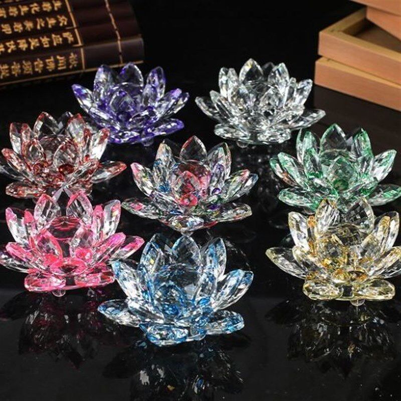 高档汽车摆件 水晶莲花圆心摆件 供佛用品 客厅办公桌工艺品摆件