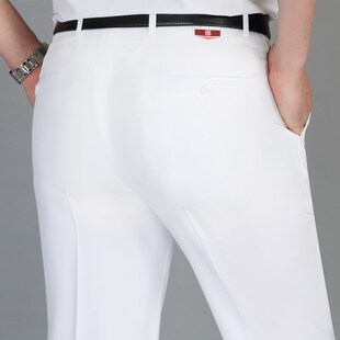 白色西裤 男士 男抗皱中老年纯白长裤 子大码 男式 春夏薄款 商务休闲裤