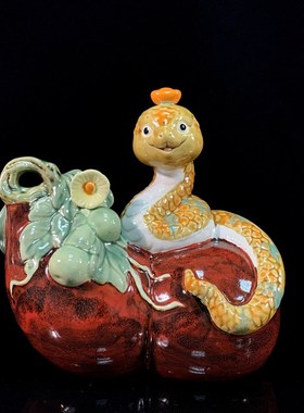 蛇年吉祥物陶瓷摆件家居客厅玄关电视柜装饰品酒店餐厅新中式摆设