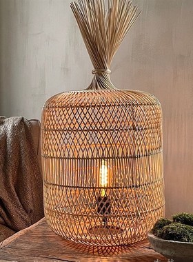 日式侘寂风落地灯复古民宿客厅卧室藤编灯中式禅意茶室沙发边台灯