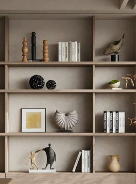 现代轻奢样板间书房书柜摆件高级感售楼处展厅办公室软装饰品摆件