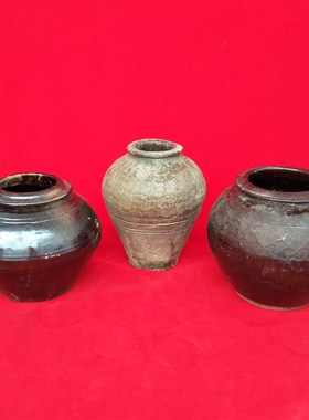 民俗老物件老坛子陶罐金缮修复酒坛老缸花器瓦罐咸菜粗陶罐摆件