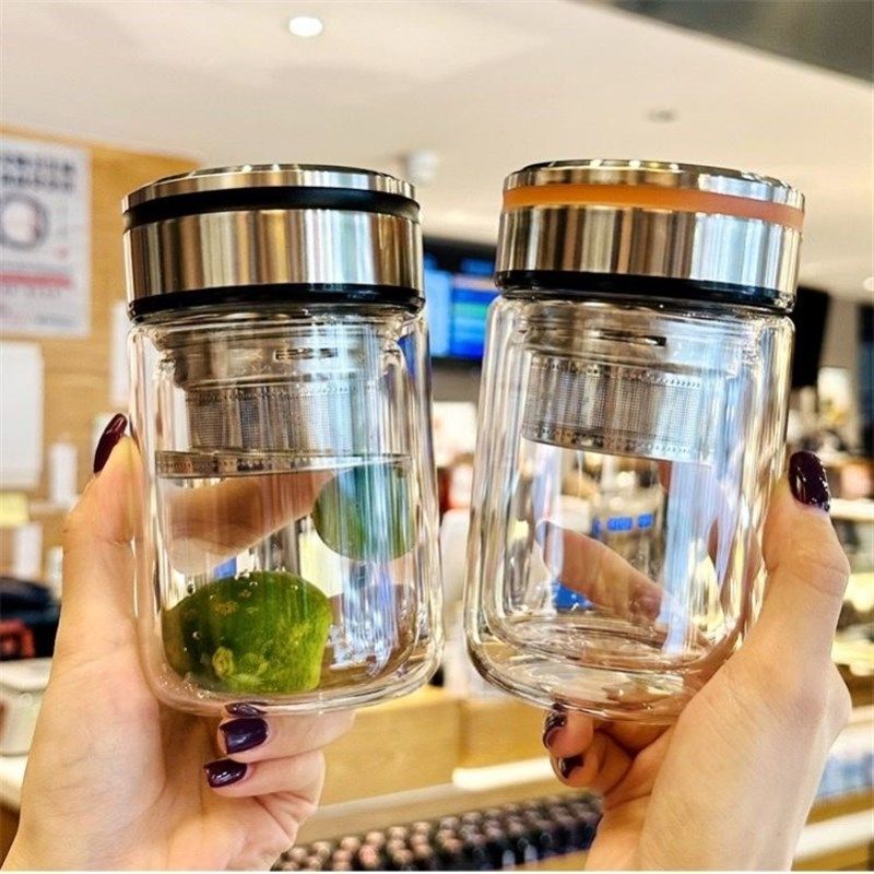 耐高温双层玻璃杯玻璃茶水水杯茶杯便携分离泡茶隔热杯子高颜值,餐饮具,啤酒杯,淘宝优惠券,粉丝福利购,淘宝优惠卷