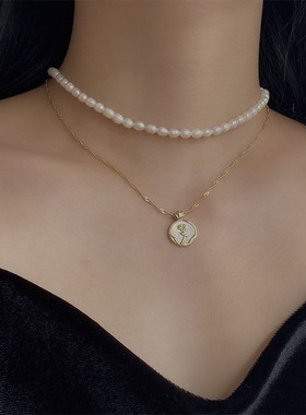 玫瑰花项链女新款高级感设计小众毛衣链秋冬新款珍珠双层叠戴项链