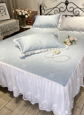 2024新款冰豆豆亲肤凉感床裙款凉席夏天透气冰丝凉感可折叠三件套