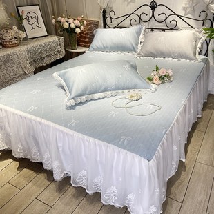 2024新款 凉席夏天透气冰丝凉感可折叠三件套 冰豆豆亲肤凉感床裙款