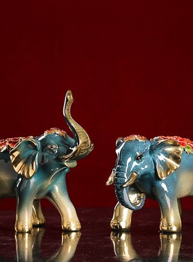 纯铜招财玫瑰大象摆件一对客厅电视柜装饰办公室开业乔迁新居礼品