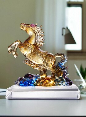 琉璃马摆件客厅水晶装饰工艺品轻奢领导办公室桌马到成功礼物