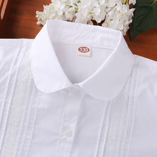 白色纯棉蕾丝衬衣小学生学院风儿童表演服 校服夏季 女童白衬衫 短袖