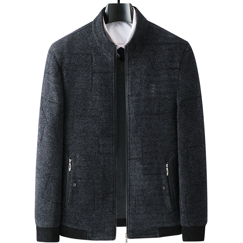 中年男士立领夹克衫爸爸装雪尼尔外套秋冬款中老年人加绒加厚棉衣