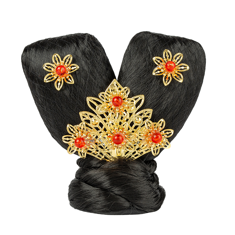 儿童汉服假发女童古装飞天发髻敦煌舞蹈演出古风发型表演头饰发包