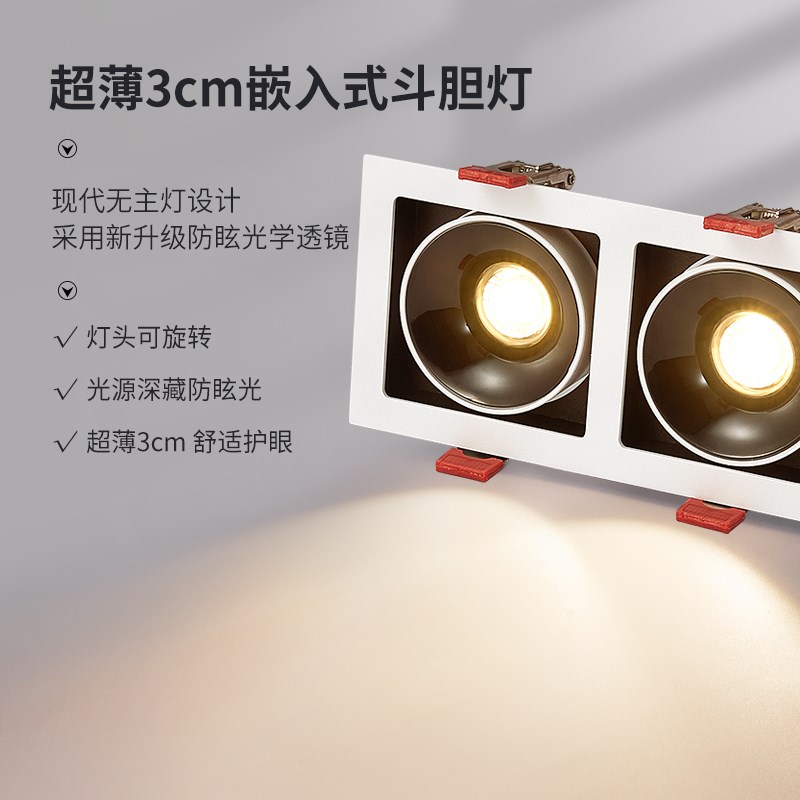 2025新款全光谱超薄客厅双头斗胆灯嵌入式格栅灯三头多头防眩射灯