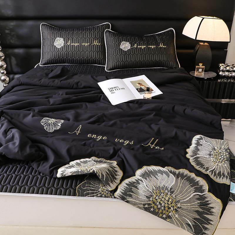 夏季黑色水洗真丝绸冰丝空调被夏凉被乳胶凉席床笠款夏被四件套,床上用品,乳胶席,淘宝优惠券,粉丝福利购,淘宝优惠卷