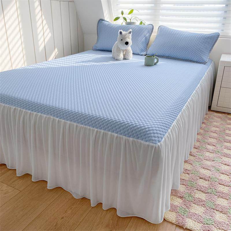 冰豆豆凉席床裙款三件套公主风高档夏天冰丝可机洗空调软席