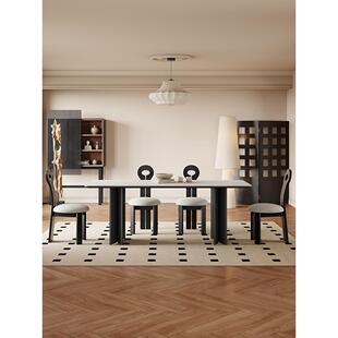 意大利实木板岩餐桌现代简约家居矩形黑岛北欧覆古高端餐桌