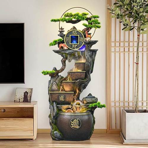 中式招财进宝风水轮喷泉假山流水摆件办公室电视柜旁乔迁开业送礼