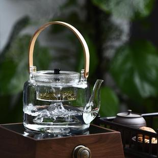 玻璃茶壶电陶炉煮茶壶茶水分离过滤家用泡茶壶加厚耐高温木提梁壶